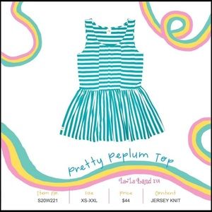 Peplum Top - White & Teal Stripes